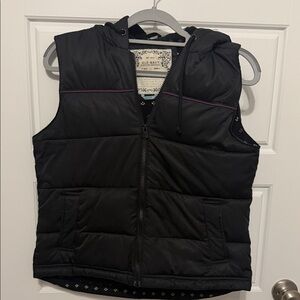 Old Navy Black Hooded Quilted Vest with Purple Trim